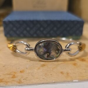 Avon Vintage 1970's Elegant Silver and Gold Abalone Bracelet